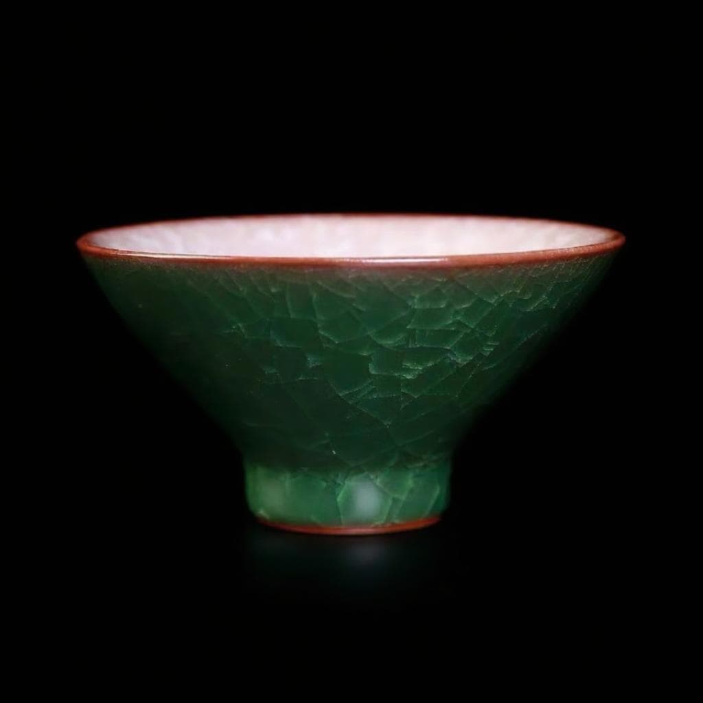 Crackle Glaze Collection Ice Blossom Conical Cup · Deep Green